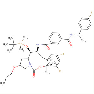 910448-02-1  1-Pyrrolidinecarboxylic acid,2-[(1S,2S)-3-(3,5-difluorophenyl)-1-[[(1,1-dimethylethyl)dimethylsilyl]oxy]-2-[[3-[[[1-(4-fluorophenyl)ethyl]amino]carbonyl]benzoyl]amino]propyl]-4-propoxy-, 1,1-dimethylethyl ester, (2R,4R)-