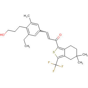 910636-77-0  2-Propen-1-one,3-[3-ethyl-4-(3-hydroxypropyl)-5-methylphenyl]-1-[4,5,6,7-tetrahydro-5,5-dimethyl-3-(trifluoromethyl)benzo[c]thien-1-yl]-