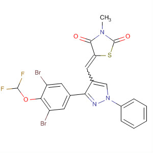 910914-43-1  2,4-Thiazolidinedione,5-[[3-[3,5-dibromo-4-(difluoromethoxy)phenyl]-1-phenyl-1H-pyrazol-4-yl]methylene]-3-methyl-