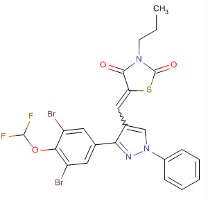 910914-45-3  2,4-Thiazolidinedione,5-[[3-[3,5-dibromo-4-(difluoromethoxy)phenyl]-1-phenyl-1H-pyrazol-4-yl]methylene]-3-propyl-
