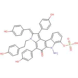 901121-71-9  Pyrrolo[2,3-c]carbazol-5(3H)-one,2,6-dihydro-1,4-bis(4-hydroxyphenyl)-3-[2-(4-hydroxyphenyl)ethyl]-2-[(4-hydroxyphenyl)methylene]-7-(sulfooxy)-, monoammonium salt, (2Z)-
