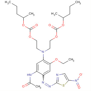 90167-95-6  2,8,10-Trioxa-5-azatetradecanoic acid,5-[5-(acetylamino)-2-ethoxy-4-[(5-nitro-2-thiazolyl)azo]phenyl]-11-methyl-9-oxo-, 1-methylbutyl ester