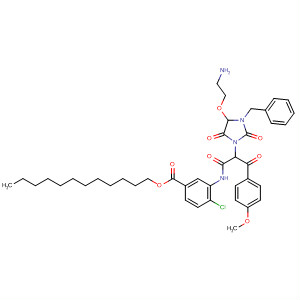 90208-18-7  Benzoic acid,3-[[2-[4-(2-aminoethoxy)-2,5-dioxo-3-(phenylmethyl)-1-imidazolidinyl]-3-(4-methoxyphenyl)-1,3-dioxopropyl]amino]-4-chloro-, dodecyl ester