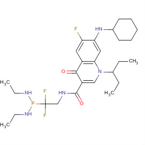 902121-08-8  3-Quinolinecarboxamide,N-[2-[bis(ethylamino)phosphinyl]-2,2-difluoroethyl]-7-(cyclohexylamino)-1-(1-ethylpropyl)-6-fluoro-1,4-dihydro-4-oxo-