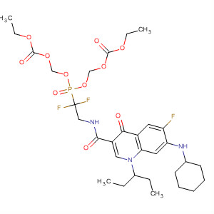 902121-16-8  2,4,6,8-Tetraoxa-5-phosphanonanedioic acid,5-[2-[[[7-(cyclohexylamino)-1-(1-ethylpropyl)-6-fluoro-1,4-dihydro-4-oxo-3-quinolinyl]carbonyl]amino]-1,1-difluoroethyl]-, diethyl ester, 5-oxide