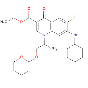902121-27-1  3-Quinolinecarboxylic acid,7-(cyclohexylamino)-6-fluoro-1,4-dihydro-1-[1-methyl-2-[(tetrahydro-2H-pyran-2-yl)oxy]ethyl]-4-oxo-, ethyl ester