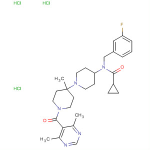 902472-47-3  Cyclopropanecarboxamide,N-[1'-[(4,6-dimethyl-5-pyrimidinyl)carbonyl]-4'-methyl[1,4'-bipiperidin]-4-yl]-N-[(3-fluorophenyl)methyl]-, trihydrochloride