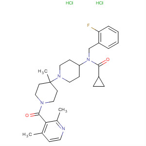 902472-54-2  Cyclopropanecarboxamide,N-[1'-[(2,4-dimethyl-3-pyridinyl)carbonyl]-4'-methyl[1,4'-bipiperidin]-4-yl]-N-[(2-fluorophenyl)methyl]-, dihydrochloride