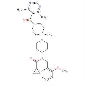 902472-75-7  Cyclopropanecarboxamide,N-[1'-[(4,6-dimethyl-5-pyrimidinyl)carbonyl]-4'-methyl[1,4'-bipiperidin]-4-yl]-N-[(2-methoxyphenyl)methyl]-