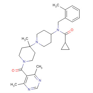 902472-78-0  Cyclopropanecarboxamide,N-[1'-[(4,6-dimethyl-5-pyrimidinyl)carbonyl]-4'-methyl[1,4'-bipiperidin]-4-yl]-N-[(2-methylphenyl)methyl]-