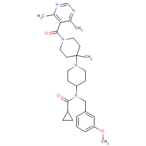 902472-83-7  Cyclopropanecarboxamide,N-[1'-[(4,6-dimethyl-5-pyrimidinyl)carbonyl]-4'-methyl[1,4'-bipiperidin]-4-yl]-N-[(3-methoxyphenyl)methyl]-
