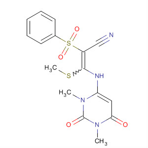 90254-49-2  2-Propenenitrile,3-(methylthio)-2-(phenylsulfonyl)-3-[(1,2,3,6-tetrahydro-1,3-dimethyl-2,6-dioxo-4-pyrimidinyl)amino]-