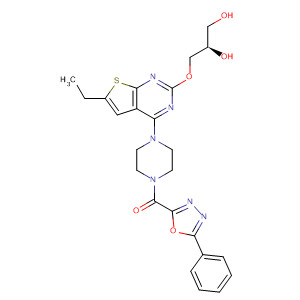 902766-25-0  Piperazine,1-[2-[(2R)-2,3-dihydroxypropoxy]-6-ethylthieno[2,3-d]pyrimidin-4-yl]-4-[(5-phenyl-1,3,4-oxadiazol-2-yl)carbonyl]-