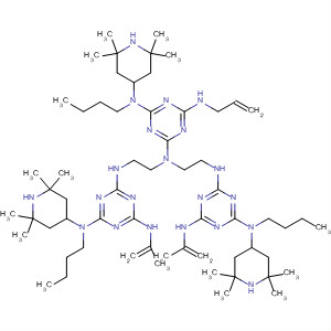 90335-10-7  1,3,5-Triazine-2,4,6-triamine,N-butyl-N',N'-bis[2-[[4-[butyl(2,2,6,6-tetramethyl-4-piperidinyl)amino]-6-(2-propenylamino)-1,3,5-triazin-2-yl]amino]ethyl]-N''-2-propenyl-N-(2,2,6,6-tetramethyl-4-piperidinyl)-