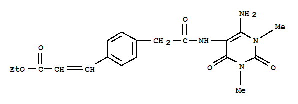 902159-24-4  2-Propenoic acid,3-[4-[2-[(6-amino-1,2,3,4-tetrahydro-1,3-dimethyl-2,4-dioxo-5-pyrimidinyl)amino]-2-oxoethyl]phenyl]-,ethyl ester