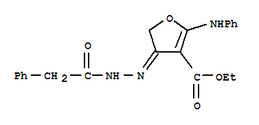 907556-79-0  3-Furancarboxylic acid,4,5-dihydro-4-[2-(2-phenylacetyl)hydrazinylidene]-2-(phenylamino)-, ethyl ester