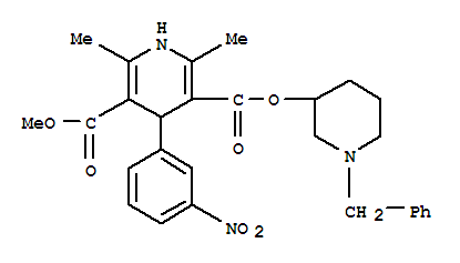 91599-75-6  3,5-Pyridinedicarboxylicacid, 1,4-dihydro-2,6-dimethyl-4-(3-nitrophenyl)-, 3-methyl5-[1-(phenylmethyl)-3-piperidinyl] ester