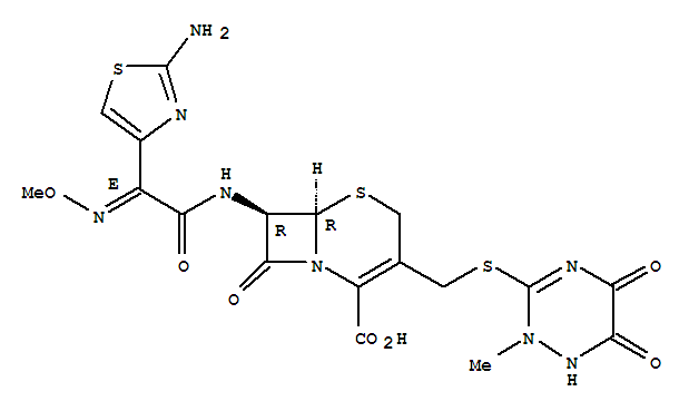 92143-31-2  5-Thia-1-azabicyclo[4.2.0]oct-2-ene-2-carboxylicacid,7-[[(2E)-(2-amino-4-thiazolyl)(methoxyimino)acetyl]amino]-8-oxo-3-[[(1,2,5,6-tetrahydro-2-methyl-5,6-dioxo-1,2,4-triazin-3-yl)thio]methyl]-,(6R,7R)- (9CI)