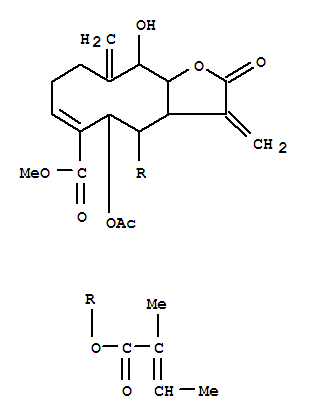 92356-80-4  Cyclodeca[b]furan-6-carboxylicacid,5-(acetyloxy)-2,3,3a,4,5,8,9,10,11,11a-decahydro-11-hydroxy-3,10-bis(methylene)-4-[[(2Z)-2-methyl-1-oxo-2-buten-1-yl]oxy]-2-oxo-,methyl ester, (3aS,4S,5S,6E,11S,11aS)-