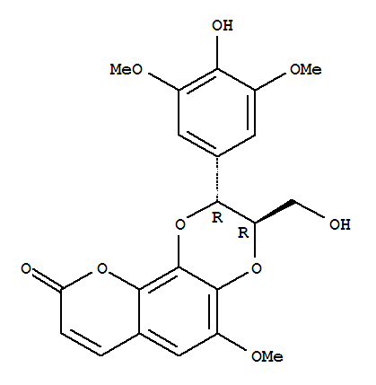 94062-49-4  9H-Pyrano[2,3-f]-1,4-benzodioxin-9-one,2,3-dihydro-2-(4-hydroxy-3,5-dimethoxyphenyl)-3-(hydroxymethyl)-5-methoxy-,(2R,3R)-rel-