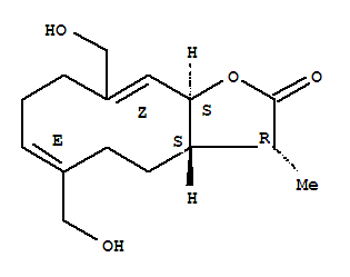94356-08-8  Cyclodeca[b]furan-2(3H)-one,3a,4,5,8,9,11a-hexahydro-6,10-bis(hydroxymethyl)-3-methyl-,(3R,3aS,6E,10Z,11aS)-