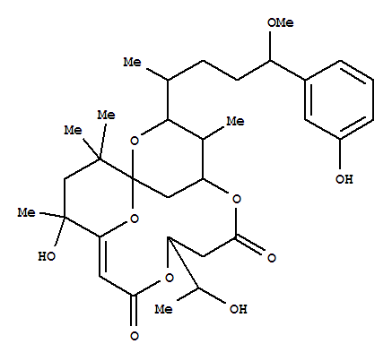 95189-16-5  2,6,10,17-Tetraoxatricyclo[11.3.1.11,5]octadec-12-ene-7,11-dione,14-hydroxy-9-[(1R)-1-hydroxyethyl]-3-[(1S,4S)-4-(3-hydroxyphenyl)-4-methoxy-1-methylbutyl]-4,14,16,16-tetramethyl-,(1S,3R,4S,5S,9R,12Z,14R)- (9CI)