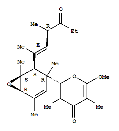 99165-16-9  4H-Pyran-4-one,2-[(1S,2S,3R,6R)-2-[(1E,3R)-1,3-dimethyl-4-oxo-1-hexen-1-yl]-1,3,5-trimethyl-7-oxabicyclo[4.1.0]hept-4-en-3-yl]-6-methoxy-3,5-dimethyl-