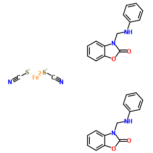 82489-95-0  iron(2+) bis(thiocyanate) - 3-[(phenylamino)methyl]-1,3-benzoxazol-2(3H)-one (1:2)