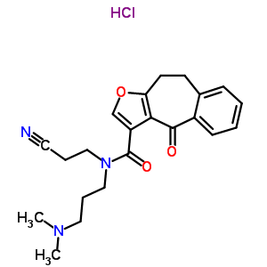 83494-80-8  N-(2-cyanoethyl)-N-[3-(dimethylamino)propyl]-4-oxo-9,10-dihydro-4H-benzo[4,5]cyclohepta[1,2-b]furan-3-carboxamide hydrochloride