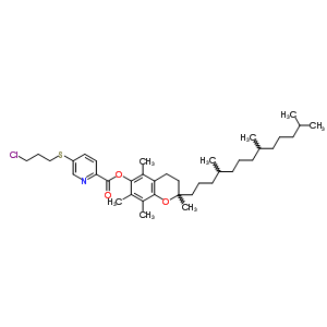 85446-89-5  2,5,7,8-tetramethyl-2-(4,8,12-trimethyltridecyl)-3,4-dihydro-2H-chromen-6-yl 5-[(3-chloropropyl)sulfanyl]pyridine-2-carboxylate