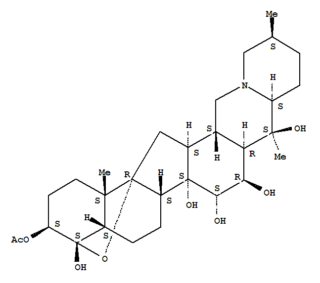 2777-79-9  (3beta,4alpha,15alpha,16beta)-4,14,15,16,20-pentahydroxy-4,9-epoxycevan-3-yl acetate