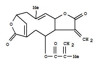 29307-03-7  (3aR,4S,9R,12aR)-11-methyl-3-methylidene-2,7-dioxo-2,3,3a,4,5,9,10,12a-octahydro-9,6-(metheno)furo[2,3-f]oxacycloundecin-4(7H)-yl 2-methylprop-2-enoate