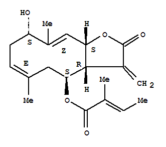 31824-11-0  (3aR,4S,6E,9S,10Z,11aR)-9-hydroxy-6,10-dimethyl-3-methylidene-2-oxo-2,3,3a,4,5,8,9,11a-octahydrocyclodeca[b]furan-4-yl (2Z)-2-methylbut-2-enoate