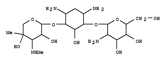 36889-17-5  (1R,2S,3S,4R,6S)-4,6-diamino-3-{[3-deoxy-4-C-methyl-3-(methylamino)-beta-L-arabinopyranosyl]oxy}-2-hydroxycyclohexyl 2-amino-2-deoxy-alpha-D-glucopyranoside