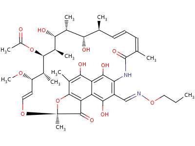 38128-91-5;50957-55-6;84309-01-3  (2S,8E,16S,17S,18R,19R,20R,21S,22R,23S,24E)-5,6,17,19-tetrahydroxy-23-methoxy-2,4,12,16,18,20,22-heptamethyl-1,9,11-trioxo-8-[(propoxyamino)methylidene]-1,2,8,9-tetrahydro-2,7-(epoxypentadeca[1,11,13]trienoimino)naphtho[2,1-b]furan-21-yl acetate