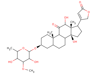 465-97-4  (3beta,5beta,12beta)-3-[(6-deoxy-3-O-methyl-beta-D-galactopyranosyl)oxy]-12,14-dihydroxy-11-oxocard-20(22)-enolide