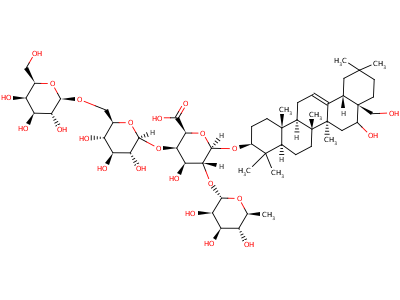 53078-36-7  (3beta,5xi,9xi,16alpha,18xi)-16,28-dihydroxyolean-12-en-3-yl 6-deoxyhexopyranosyl-(1->2)-[hexopyranosyl-(1->6)hexopyranosyl-(1->4)]hexopyranosiduronic acid