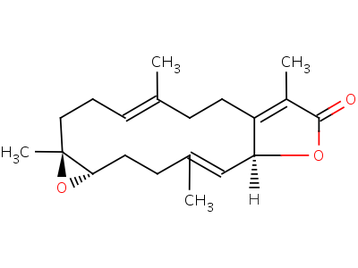 55038-27-2  (1aS,4E,10aS,11E,14aS)-1a,5,8,12-tetramethyl-2,3,6,7,10a,13,14,14a-octahydrooxireno[9,10]cyclotetradeca[1,2-b]furan-9(1aH)-one