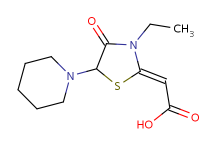 57631-20-6  (2Z)-(3-ethyl-4-oxo-5-piperidin-1-yl-1,3-thiazolidin-2-ylidene)ethanoic acid