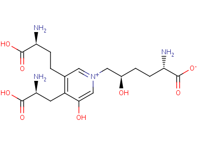 63800-01-1  (2S,5R)-2-amino-6-{4-[(2S)-2-amino-2-carboxyethyl]-3-[(3S)-3-amino-3-carboxypropyl]-5-hydroxypyridinium-1-yl}-5-hydroxyhexanoate (non-preferred name)