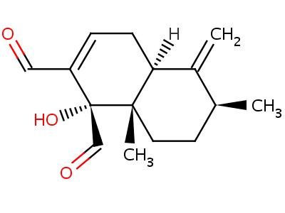 66550-09-2  (1S,4aS,6S,8aS)-1-hydroxy-6,8a-dimethyl-5-methylidene-1,4,4a,5,6,7,8,8a-octahydronaphthalene-1,2-dicarbaldehyde