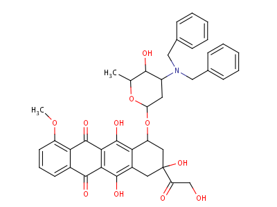 70844-20-1;70878-58-9  3,5,12-trihydroxy-3-(hydroxyacetyl)-10-methoxy-6,11-dioxo-1,2,3,4,6,11-hexahydrotetracen-1-yl 2,3,6-trideoxy-3-(dibenzylamino)hexopyranoside