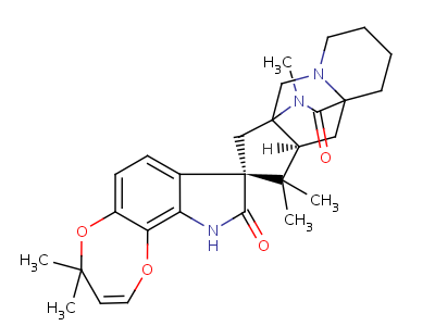 75731-43-0  (8R,10a'S)-1',1',4,4,12'-pentamethyl-6',7',8',9',10',10a'-hexahydro-1'H,4H,11'H-spiro[1,4-dioxepino[2,3-g]indole-8,2'-[3a,9a](epiminomethano)cyclopenta[b]quinolizine]-9,11'(10H)-dione