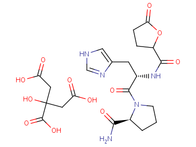 77026-80-3;77026-81-4;96861-08-4  N-[(5-oxotetrahydrofuran-2-yl)carbonyl]-L-histidyl-L-prolinamide 2-hydroxypropane-1,2,3-tricarboxylate (1:1)