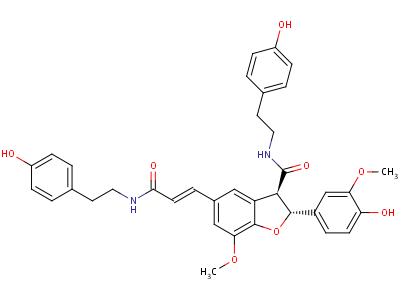 80510-06-1  (2R,3R)-2-(4-hydroxy-3-methoxyphenyl)-N-[2-(4-hydroxyphenyl)ethyl]-5-[(1E)-3-{[2-(4-hydroxyphenyl)ethyl]amino}-3-oxoprop-1-en-1-yl]-7-methoxy-2,3-dihydro-1-benzofuran-3-carboxamide