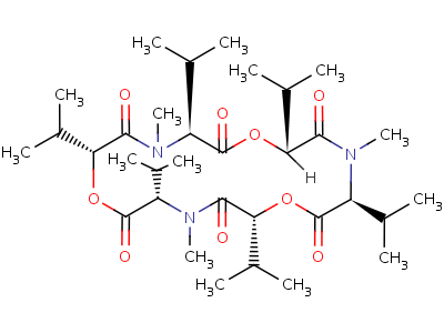 917-13-5  (3S,6R,9S,12R,15S,18R)-4,10,16-trimethyl-3,6,9,12,15,18-hexa(propan-2-yl)-1,7,13-trioxa-4,10,16-triazacyclooctadecane-2,5,8,11,14,17-hexone