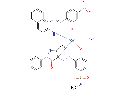 93940-44-4  sodium [2-[(2-amino-1-naphthyl)azo]-5-nitrophenolato(2-)][3-[(4,5-dihydro-3-methyl-5-oxo-1-phenyl-1H-pyrazol-4-yl)azo]-4-hydroxy-N-methylbenzenesulphonamidato(2-)]cobaltate(1-)