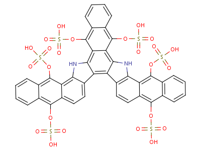 94086-99-4  16,23-dihydronaphth[2',3':6,7]indolo[2,3-c]dinaphtho[2,3-a:2',3'-i]carbazole-5,10,15,17,22,24-hexyl hexakis(hydrogen sulphate)