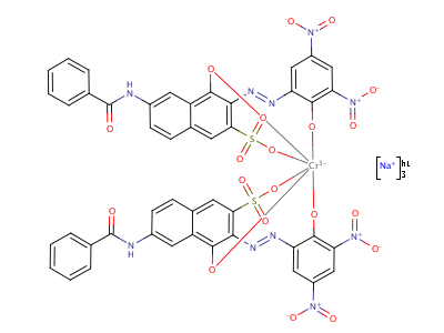 97338-22-2  trisodium bis[6-benzamido-4-hydroxy-3-[(2-hydroxy-3,5-dinitrophenyl)azo]naphthalene-2-sulphonato(3-)]chromate(3-)