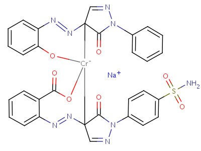 97403-81-1  sodium [2,4-dihydro-4-[(2-hydroxyphenyl)azo]-2-phenyl-3H-pyrazol-3-onato(2-)][2-[[4,5-dihydro-5-oxo-1-(4-sulphamoylphenyl)-1H-pyrazol-4-yl]azo]benzoato(2-)]chromate(1-)